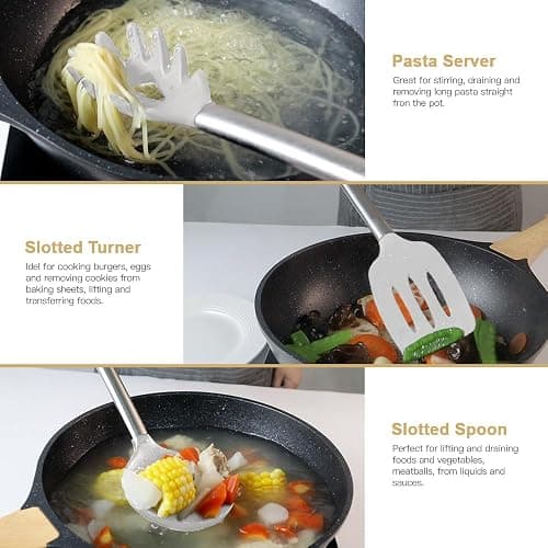 Kitchen Utensil Set-Silicone Cooking Utensils-33 Kitchen Gadgets & Spoons for Nonstick Cookware-Silicone and Stainless Steel Spatula Set-Best Kitchen Tools, Useful Pots (Cream White) thumbnail 7