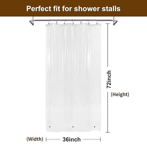 Barossa Design Small Shower Curtain for Shower Stall Size 36 x 72 inches,PEVA - Waterproof, Eco-Friendly, Non-Toxic, Odorless, PVC Free, Metal Grommets (Clear) thumbnail 2