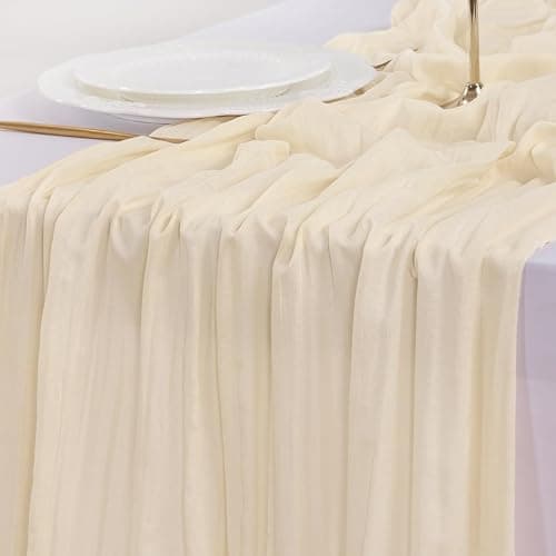 Socomi Beige Summer Cheesecloth Table Runner Boho Rustic Gauze 120 inch 10FT Cheese Cloth Runner for Wedding Party Baby Shower Birthday Home Decor Holiday Decorations - Beige - 10ft x 1pc thumbnail 6