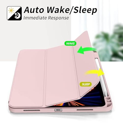 kenke Case for iPad Pro 11 Inch 4th/3rd/2nd Generation (2022/2021/2020) with Pencil Holder, Slim Trifold Smart Cover with Soft TPU Back, Support 2nd Gen Pencil Charging, Auto Sleep/Wake, Pink thumbnail 3