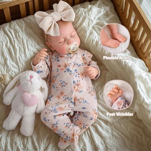 JIZHI Reborn Dolls 20 inch Soft Body Lifelike-Newborn Baby Dolls Sleeping Girl Dolls with Clothes and Toy Accessories Gift for Kids Age 3+, Yellow Floral thumbnail 3