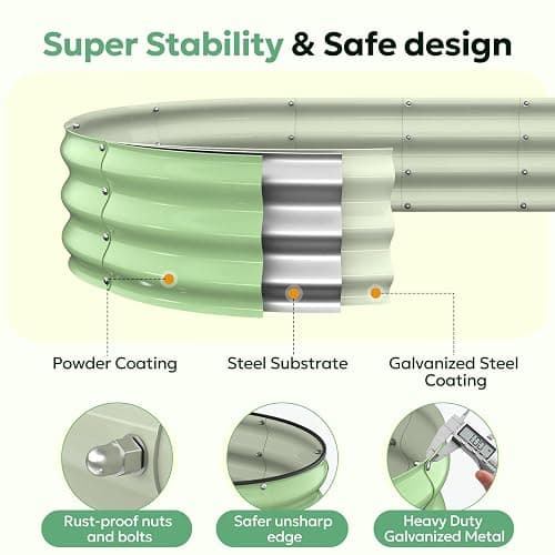 Yumatum Raised Garden Bed 4×2×1 FT, Galvanized Metal Raised Planter Box, Vegetable Planting Container with Safety Edge Trim, Hardware & Gloves Included, Fruit Green for Backyard Patio Balcony thumbnail 6