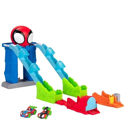 Marvel Spidey and His Amazing Friends Spidey’s Mega Jump HQ Track - 39-Inch Dual Race Track with Elevator, Control Center, Web Tunnels and Two Exclusive Amazing Metals Vehicles - Image 1