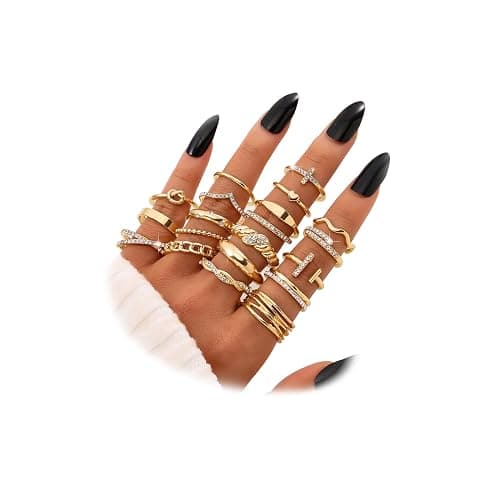 KISS WIFE Golden Silvery Black Kunckle Rings Set for Women, Dainty Simple Trendy Cute Stackable Finger Rings Pack, Perfect for Stacking Layering on Thumb and Knuckle, Mixed Size, Jewelry Gift - Image 1