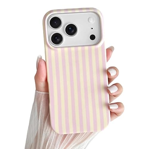 Yeddabox for iPhone 17 Pro Case Cute Striped Phone Case Soft TPU Slim Shockproof Phone Cover for Women Girls, Pink and Yellow - Image 1