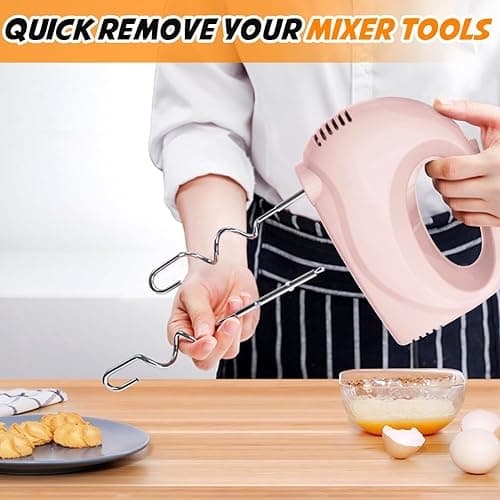 Handmixer Electric Handheld - 7 Speed Portable Kitchen Mixer Electric with 5 Stainless Steel Accessories Whisk, Food Beater for Whipping Mixing Cookies Cakes Eggs, Pink thumbnail 6