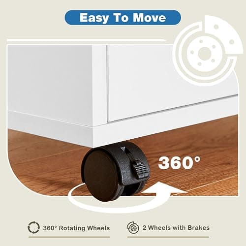 OLIXIS 5 Drawer File Cabinet on Wheels, Printer Stand | Fits Under Desks, Wood Storage Organization Holds Printer, Office Supplies, Not For Hanging Files, For Home Office Use White thumbnail 5
