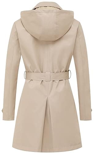 Chrisuno Women's Double Breasted Trench Coats Mid-Length Belted Overcoat Long Dress Jacket with Detachable Hood - Large - Khaki thumbnail 2
