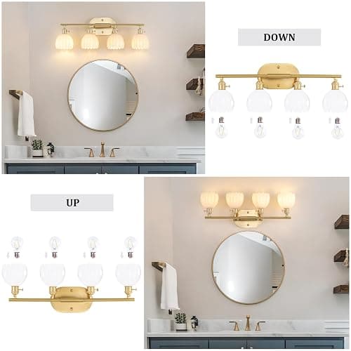 Shenmoyl Bathroom Light Fixtures, 4-Light Brass Vanity wall Light Over Mirror with White Tulip Glass Shade for Bedroom Living Room (Bulb Not Included) thumbnail 8