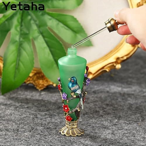 Yetaha Vintage Decorative Refillable Perfume Bottles, Fancy Crystal Perfume Bottles, Old Fashioned Bejeweled Flower Bird Essential Oil Bottle for Living Room Bedroom Decor Birthday Gift (30ML, Green) thumbnail 5