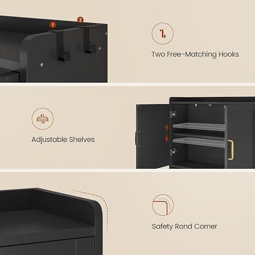 UPOSOJA Over The Toilet Storage Cabinet with Pulley Small Bathroom Storage Cabinet, Space Saver W/Adjustable Shelf & Open Shelf for Bathroom, Restroom, Laundry (Black) thumbnail 8