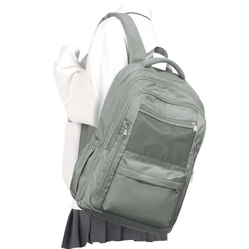 WEPOET Cute High School Backpack for Women Men, Large Capacity Middle School Bag, Lightweight Bookbag for Teens Boys Girls, Waterproof College Backpack with lots of Pockets, Green - Image 1