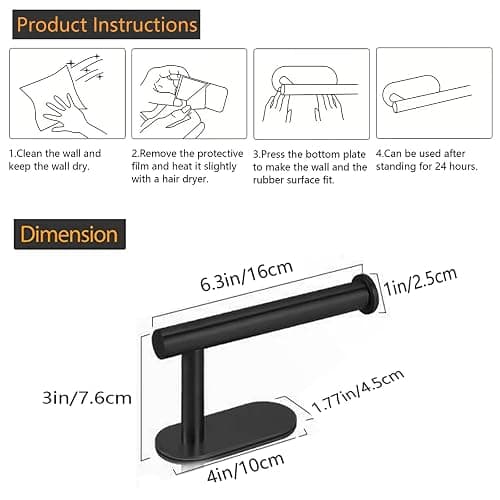 JOPOFI Toilet Paper Holder - Self Adhesive Toilet Paper Holder Wall Mount for Bathroom, SUS 304 Stainless Steel Command Strip Toilet Paper Roll Holder Stick On Wall, No Drilling - Matte Black thumbnail 2
