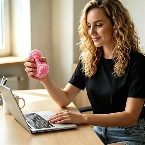 Fuzz Ball Squishy Stress Ball, Soft Slow Rising Sensory Squeeze Toy, Pink Fidget Desk Toy for Home, Office and School (Pink) thumbnail 2
