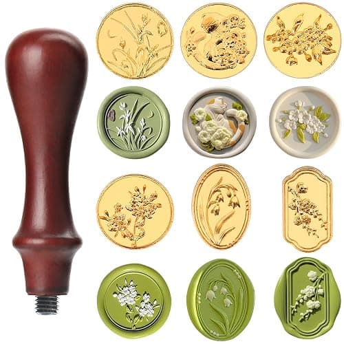 6pcs Flower Wax Seal Stamp Set with Removable Wooden Handle - Floral Wax Stamp Kit for Wedding, Birthday Party, Envelopes, Invitations, Gift Packing & Decoration - Image 1
