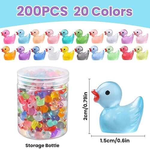 DULEFUN 200pcs Luminous Mini Resin Ducks 20 Colors Small Tiny Little Duck Figurines to Hide Glow in The Dark Miniature Figures for Dollhouse Micro Garden Landscape Decoration Craft Party Favors Toys thumbnail 3