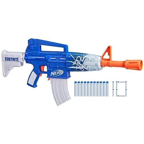 Nerf Fortnite Blue Shock Blaster, 10-Dart Clip, 10 Elite Nerf Darts, Includes Bonus Code to Unlock The Beat Wrap in The Game, Motorized Dart Blaster - Image 1