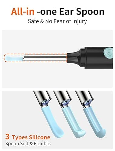 Hopefox Otoscopio Limpiador Oidos, 3,5mm WiFi Endoscopio de Oído con 1080P Cámara y 6 LED, Limpieza de Oídos con 6 Puntas de Silicona suave y Kit Completo de 7 Piezas thumbnail 4
