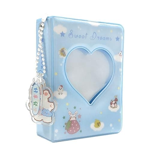 3 Inch Mini Photo Album, Heart Hollow Card Binder Photo Card Holder with Pendant 40 Pockets (blue strawberry) - Image 1
