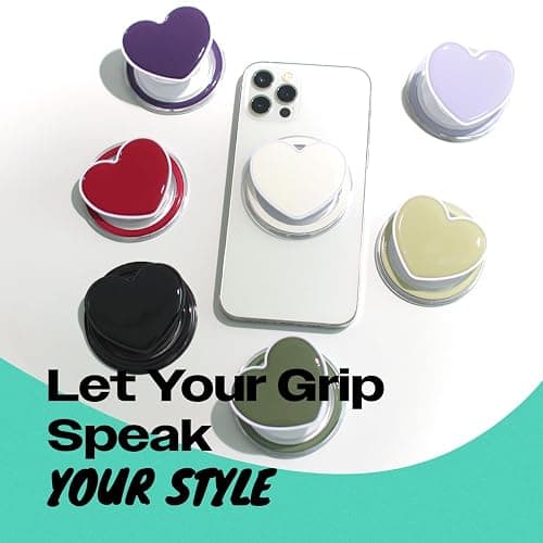 OnTheGrip Cute Solid Macaron Color Heart Shape Collapsible Mobile Phone Grip Stand Holder for Smartphone Tablet Cell Phone Accessory (White) thumbnail 3