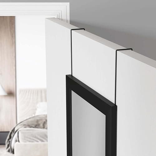 HUAYDYRON 14.25 X 50.25 Inch Over-The-Door Rectangular Full Length Mirror, Space Saving Hanging Mirror with Improved Frame and Hanging System, Tool Free Installation for Bedroom and Dorm(Black) thumbnail 3