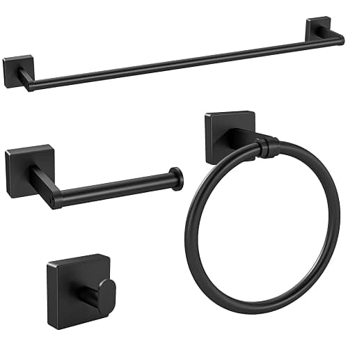 KLJKPA Black Bathroom Accessories Set, 24 inch Towel Racks for Bathroom, Stainless Steel Bathroom Hardware Set, Wall Mounted, 4-Piece - Image 1