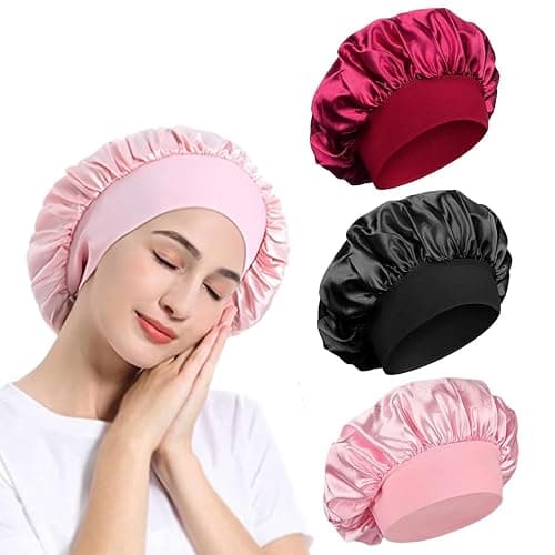 Satin Bonnet, Night Sleep Caps with Wide Elastic Band, Silk Wrap, Soft Head Cover Sleeping Hat for Women and Girls Curly Hair - Image 1