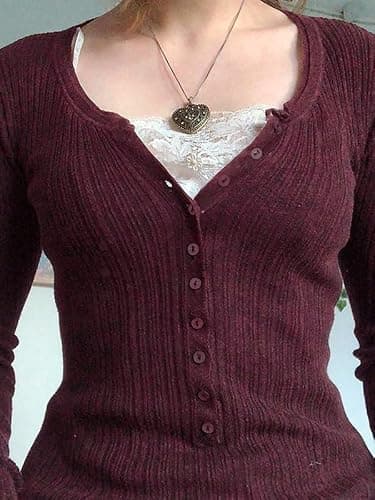 EMMIOL Long Sleeve Henley Shirts for Womens - V Neck Button Ribbed Knit Tops Slim Fit Casual Trendy Lace Tunics Blouse thumbnail 2