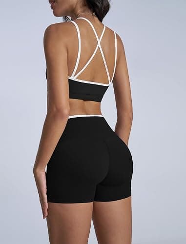 QBGJTD Two Piece Workout Sets For Women Sports Bra Matching High Waist Scrunch Butt Shorts Gym Yoga Athletic Clothes thumbnail 3