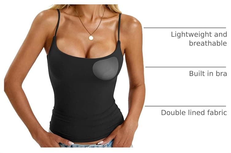 EasyGala Womens Padded Camisole Tank Tops Double Lined Built in Bra Shirts | Adjustable Spaghetti Strap, Fitted, Sexy Scoop Neck, Going Out Tops, Basic, Trendy, Summer Fashion Outfits, Y2k Clothes thumbnail 3