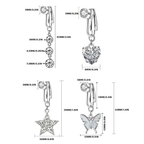 QERPON Stylish Zirconia Piercing Belly Button Clip Easy to Wear Navel Rings Adjustable Comfortable Coppers Body Jewelry thumbnail 4
