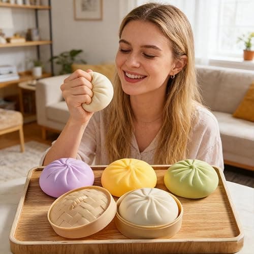 Giant Glitter Dumpling – Mega Rainbow Dumpling Stress Relief Fidget Toy, Soft Squeeze Decompression Dough for Adult Anxiety Relief & Sensory Play (White) thumbnail 5