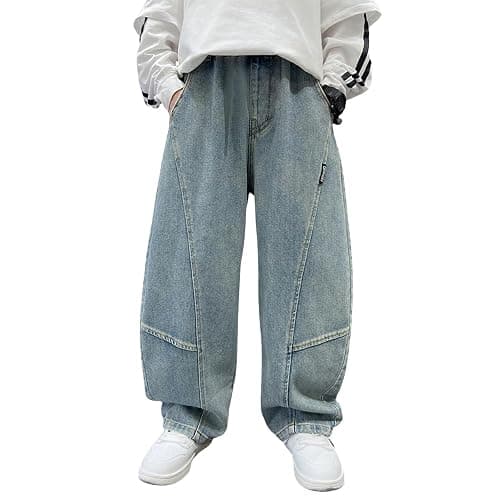 Nivne Tco Boys Baggy Jeans - Comfortable Streetwear Elastic Waist Pants with Pockets, Straight Leg Jeans for Tween thumbnail 2