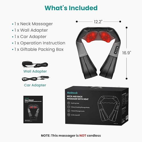 Nekteck Shiatsu Back Neck Massager, Deep Kneading Shoulder Massager with Heat, Waist Massage Pillow for Home Car and Office Use (Black) thumbnail 9