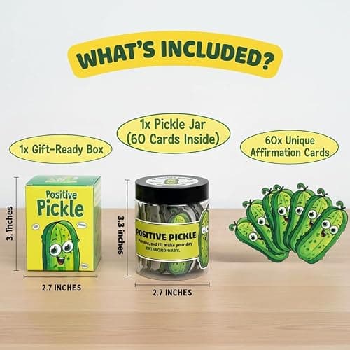 DEARMINE 60 Positive Pickle Cards Jar, Birthday Gifts for Women, Teens, Adults, Back to School Gift, White Elephant Gifts, Stocking Stuffers, Teen Girl Gifts Trendy Stuff thumbnail 4