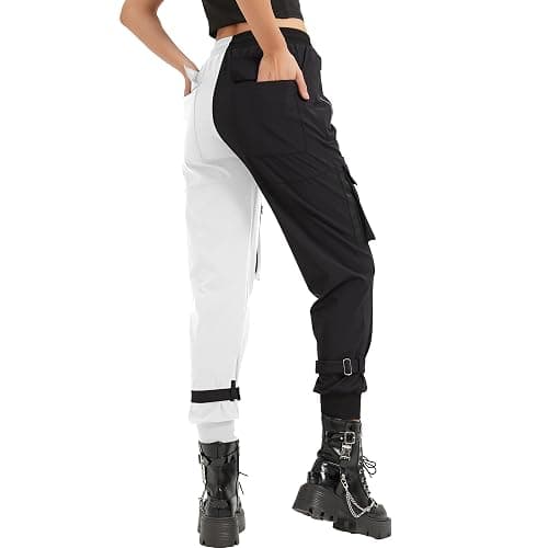 MEINVQIAOTI Black Cargo Pants Women Loose Chained Multi-Pocket Multi-Zip Punk Goth Pants thumbnail 2