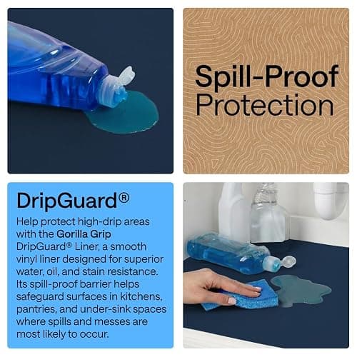 GORILLA GRIP DripGuard Shelf Liner, Non-Adhesive Drawer and Kitchen Cabinet Protector, Strong Grip Slip Resistant Underside, Smooth Surface Liners for Cabinets, Bathroom Closets, 17.5x240 In Navy Blue thumbnail 3
