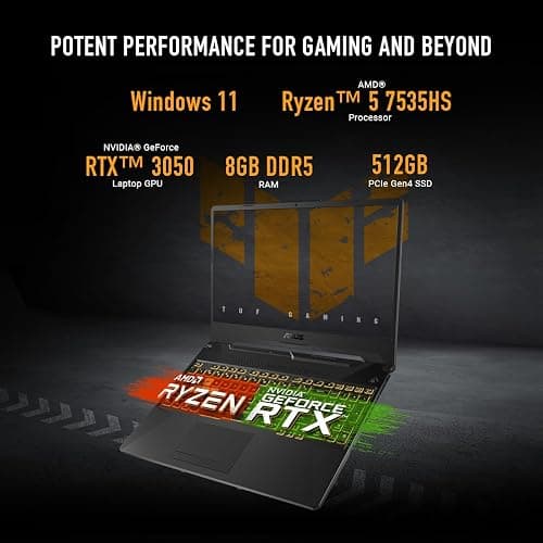 ASUS TUF Gaming A15 Gaming Laptop, 15.6” FHD 144Hz Display, NVIDIA® GeForce RTX™ 3050, AMD Ryzen™ 5 7535HS, 8GB DDR5, 512GB PCIe® Gen4 NVMe™ SSD, Wi-Fi 6, Windows 11, FA506NC-ES51 thumbnail 2