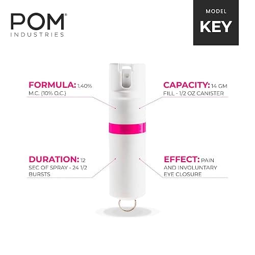 POM Pepper Spray Keychain, Quick Key Release for Instant Access, Flip Top Safety, Maximum Strength OC Formula with UV Marking Dye, 25 Bursts, 10 ft Range, 0.5 fl oz thumbnail 2