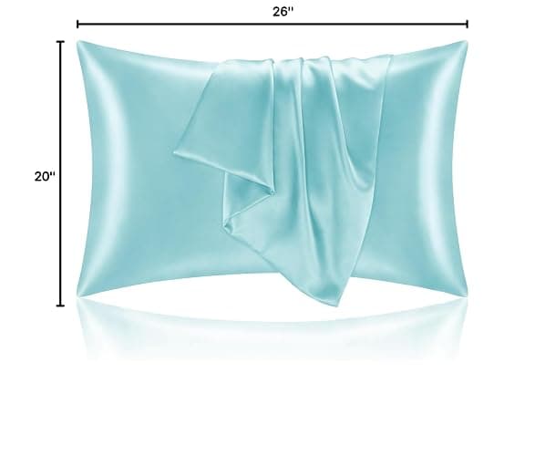 BEDELITE Satin Pillowcase for Hair and Skin, Super Soft and Cooling Similar to Silk Pillow Cases 2 Pack with Envelope Closure, Gift for Women Men(20"x26" Standard Size, Blue) thumbnail 3