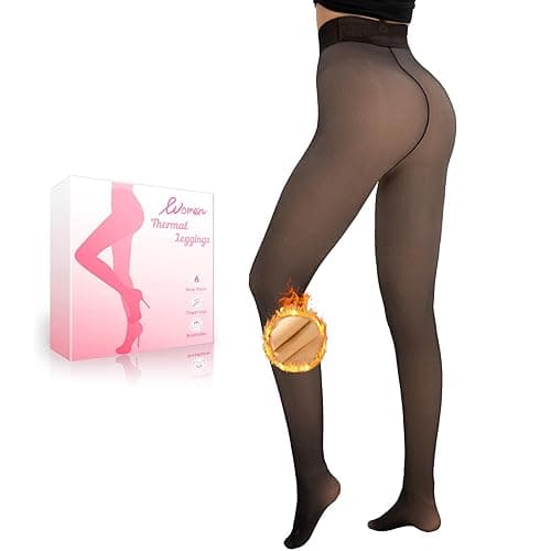 HONGTEYA Fleece Lined Tights Women Winter Thermal Leggings Pantyhose Fake Translucent Thick Warm Sheer Tights - Medium - Fake Translucent Black-pantyhose