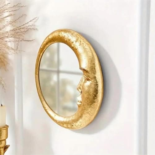 Vintage 90s Witch Moonseer Mirror, Gold Moon Mirror Scrying Wall Decor Lightweight Home Accessory for Dormitory Apartment Rental Den Kitchen Living Room thumbnail 8