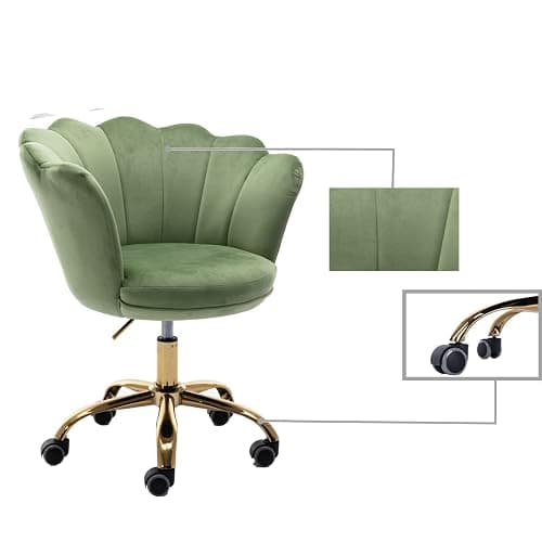 Hegmentine Modern Home Office Desk Task Chair with Wheels, Swivel, Height Adjustable, Velvet, Olive Green thumbnail 5