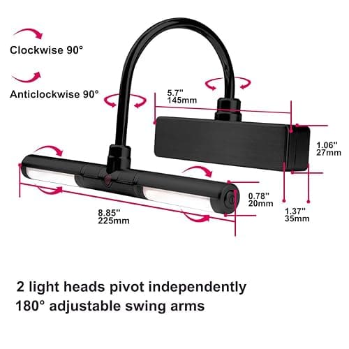 BIGLIGHT Wireless Battery Operated LED Picture Light with Remote, Rotatable Light Heads of 3 Lighting Modes, Dimmable Display Lamp with Timer for Painting Photo Portrait Art, 8.8", Black thumbnail 6