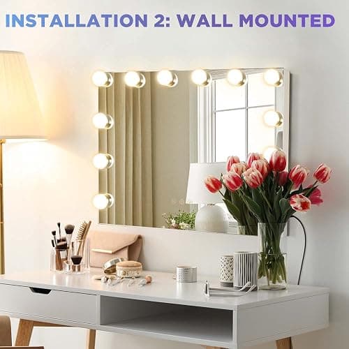 M MIVONDA Vanity Mirror with Lights, Lighted Makeup Hollywood Mirror with Dimmable 3 Color Lights LED Bulbs for Desk and Wall, Mirrors with Plug-in and USB Charger for Bedroom thumbnail 6