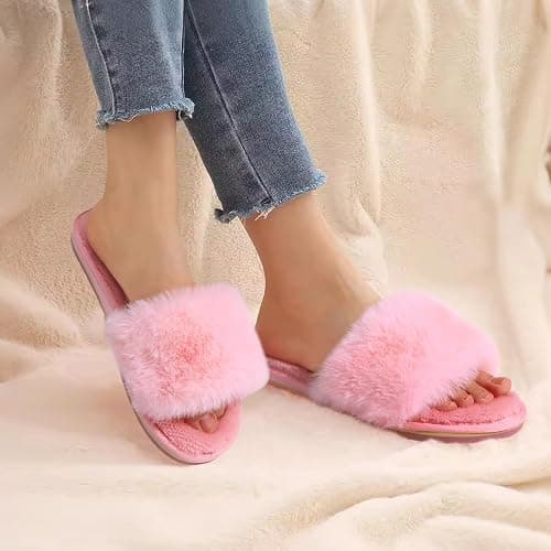 COFACE Arch Support Slippers for Women Ladies Faux Fur Slip On Sliders Orthopedic Slippers for Plantar Fasciitis thumbnail 3