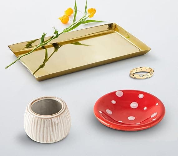 dgudgu Mushroom Ring Holder Jewelry Tray Red Dish Ceramic Trinket Storage Jar Mini Engagement Ring Holder thumbnail 2