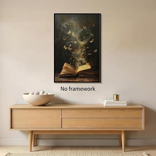 Vintage Moody Victorian Bookish Wall Art Magical Book Butterflies Canvas Print Retro Dark Academia Reading Nook Painting for Library Bookclub Bedroom Book Lover Decor 12x18inch Unframed - 12L" x 18W" - style-1 Unframed thumbnail 7
