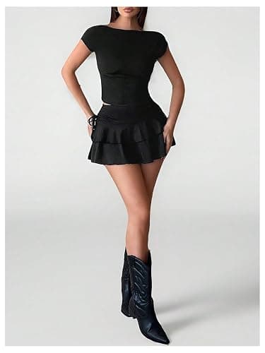 Verdusa Women's Y2k Ruffle Mini Skirt Bow Side Flowy A Line Cute Short Skirts Casual Skorts thumbnail 5