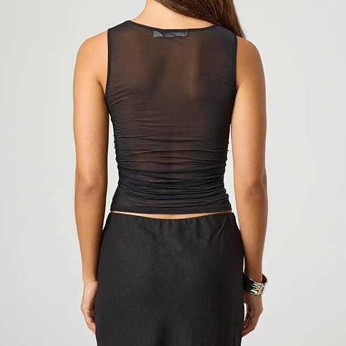 Women Sheer Mesh Tank Top See Through Cami Y2k Going Out Tops thumbnail 4